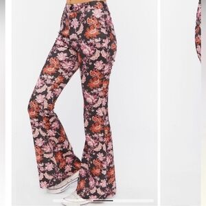 Forever 21 faux suede bell bottom floral pants